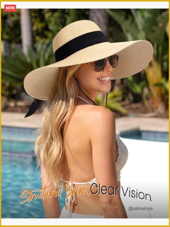 Wide Brim Floppy Sun Hat UPF 80 Foldable Packable Straw Beach Hat